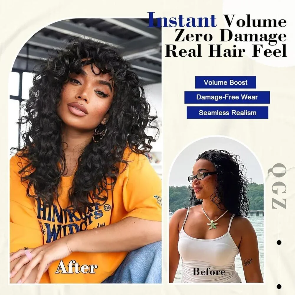 Curly Wavy Synthetic Clip in Hair Extensions 18 Inch 4PCS for Women